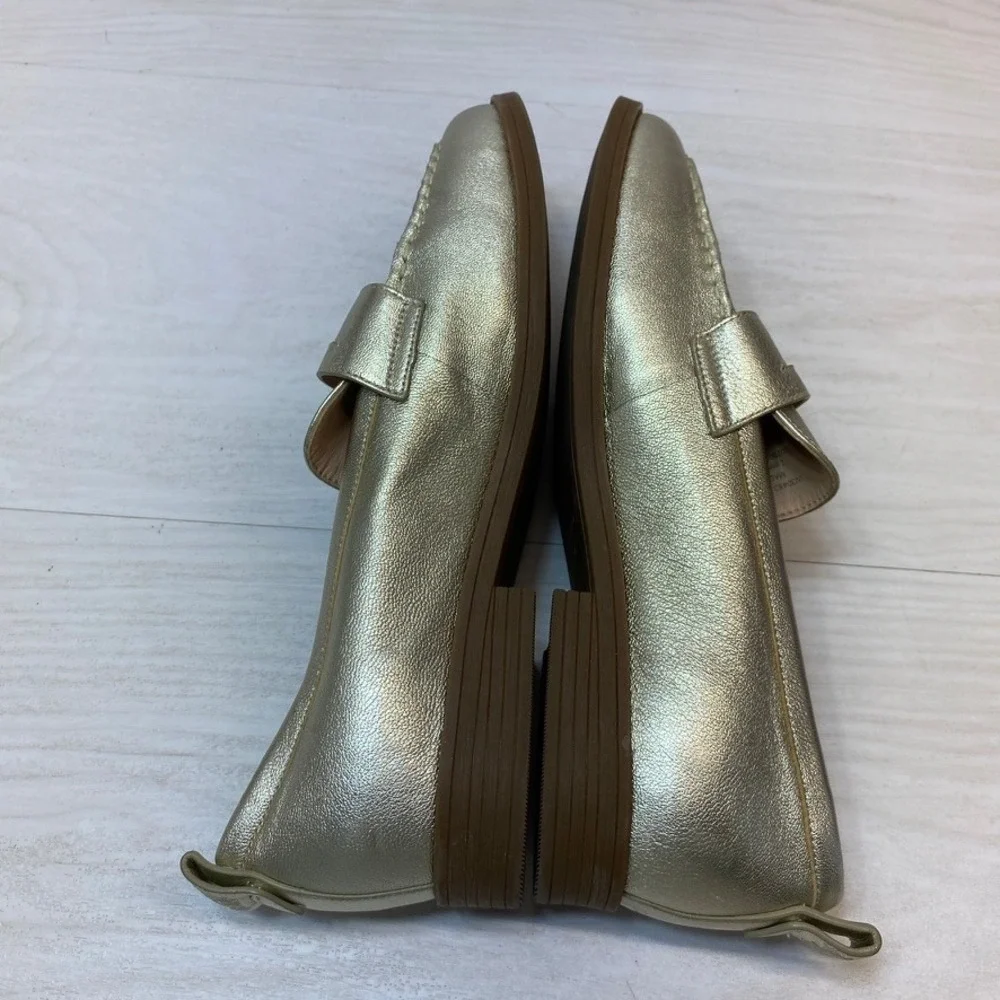 Cole Haan Womens 8.5B Penny Loafers Metallic Gold Leather Grand 360 W30483 Flat
